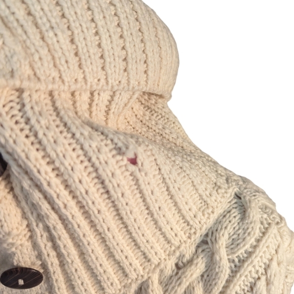 Carraigdonn Irish made Chunky cream merino wool knit shawl collar cardigan sz S - Picture 5 of 9